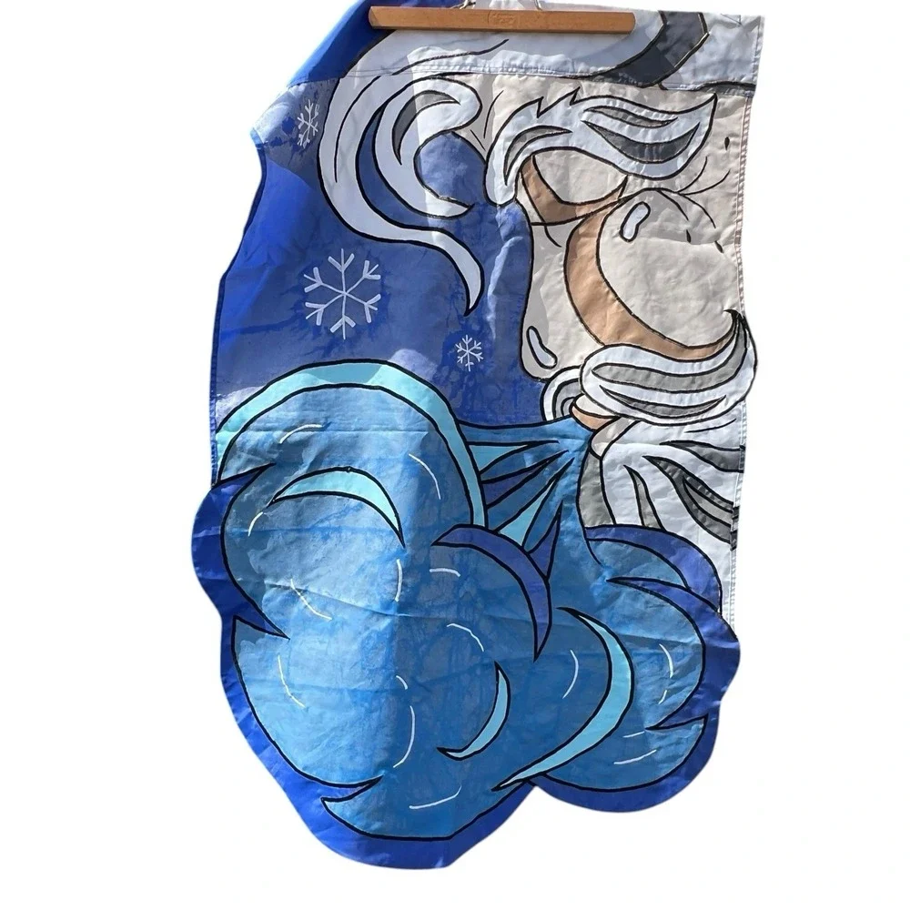 VTG Jack Frost Old Man Winter Wind Snow Cold Outdoor Garden Flag Blue 28x43
